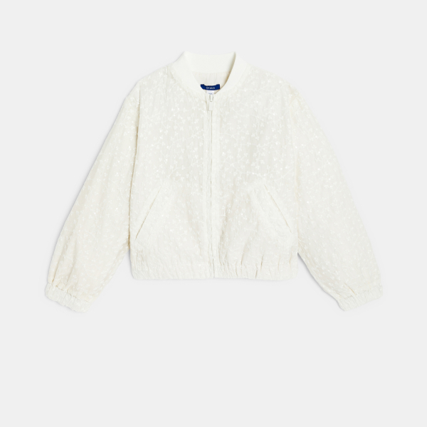 جاكت بومبر أبيض مطرز للبنات